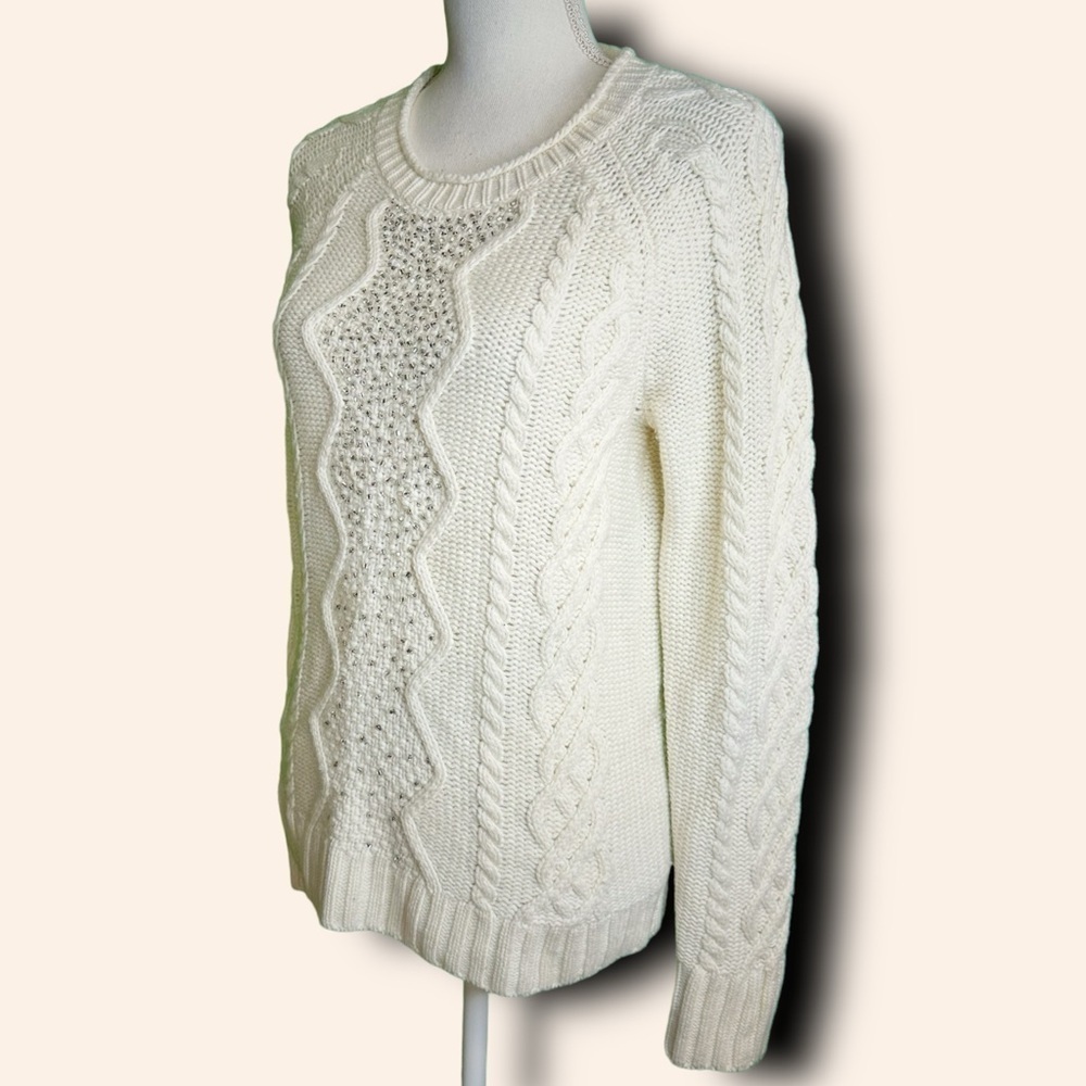 J. Crew Factory ‘Merino Wool Blend Silver Bead Embellished Cable Knit Sweater’ S - Picture 6 of 14